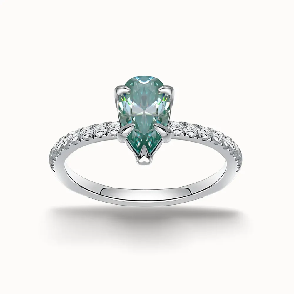1.5ct Pear Green Moissanite Side Stone Ring