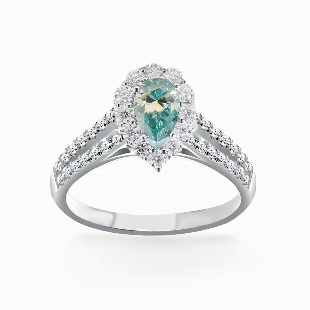 1ct Moissanite Green Halo Ring