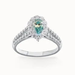1ct Moissanite Green Halo Ring