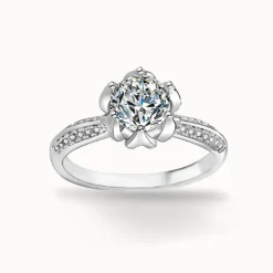1ct Moissanite Lotus Side Stone Ring