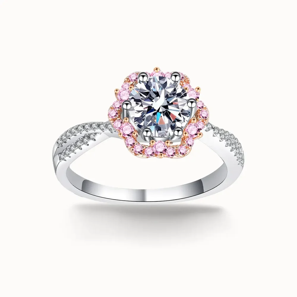 1ct Moissanite Pink Flower Ring