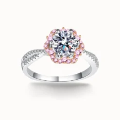 1ct Moissanite Pink Flower Ring