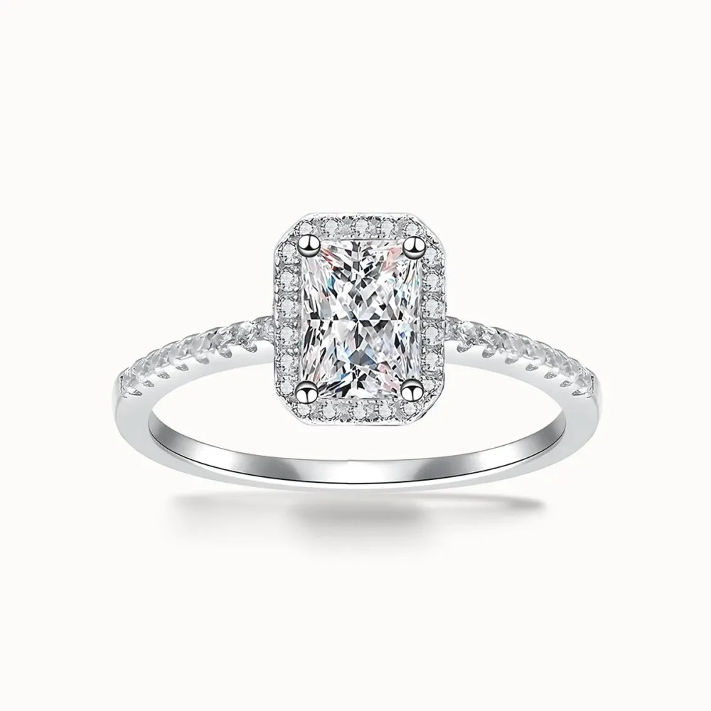 1ct Moissanite Radiant Cut Halo Ring