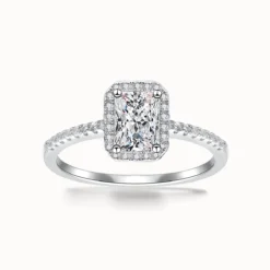 1ct Moissanite Radiant Cut Halo Ring