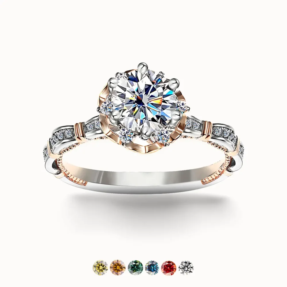 1ct Moissanite Wave Side Stone Ring