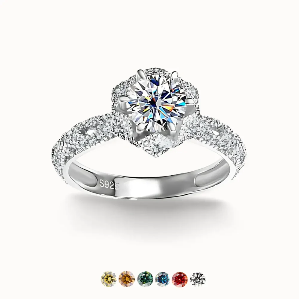 1ct Pave Moissanite Halo Ring