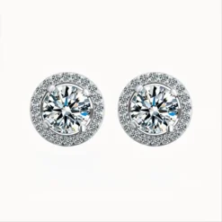 1ct Round Sterling Silver Moissanite Studs