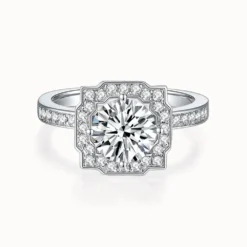1ct Moissante Wavy Halo Ring