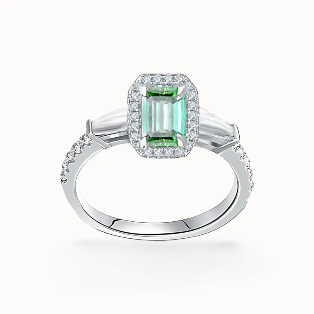 Emerald Cut Green Moissanite Ring