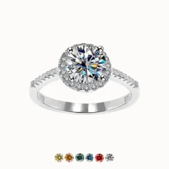 1/2/3ct Moissanite Side Stone Halo Ring