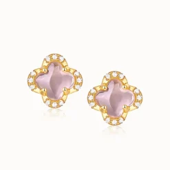 Pink Crystal Four-leaf Clover Studs