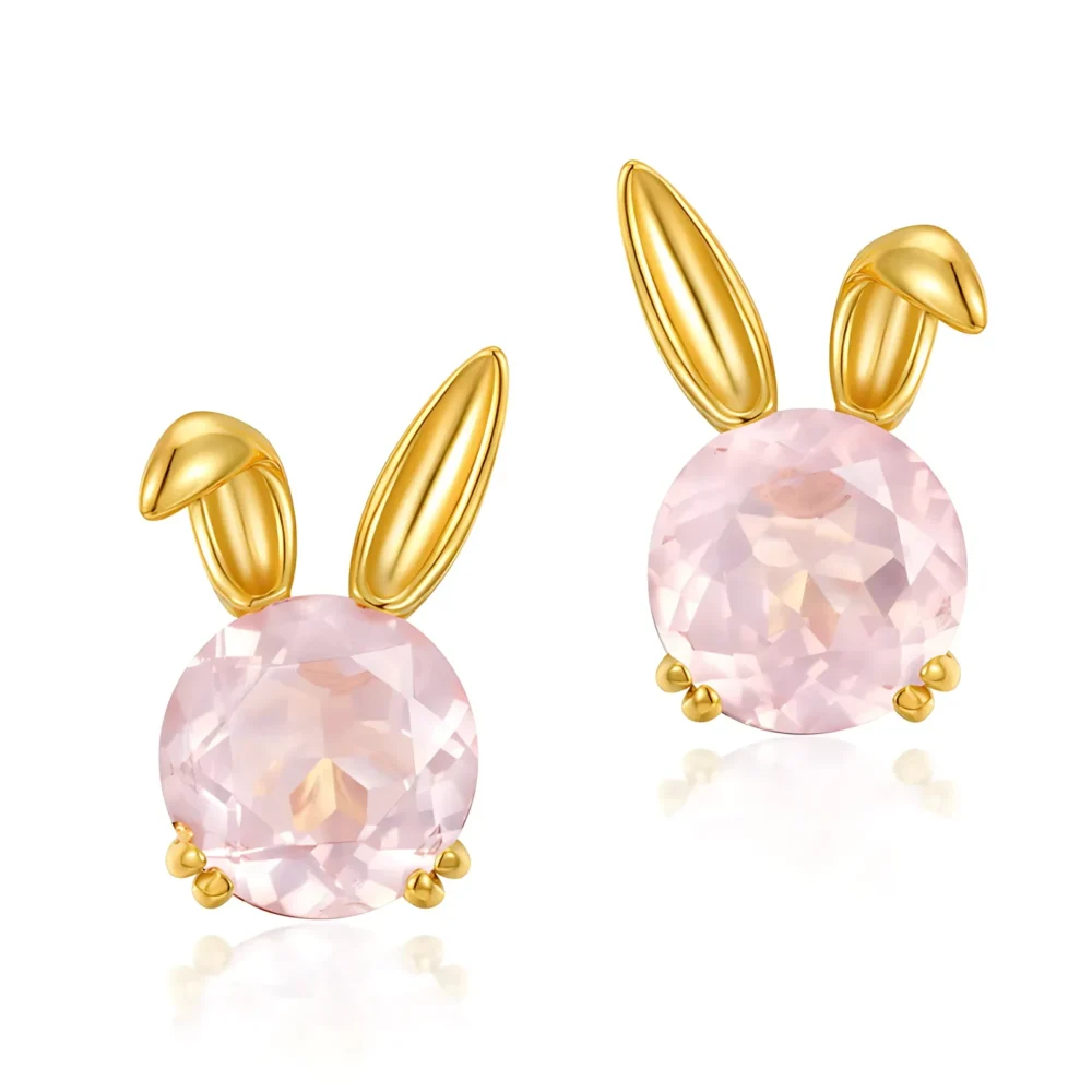 Natural Pink Crystal Rabbit Studs