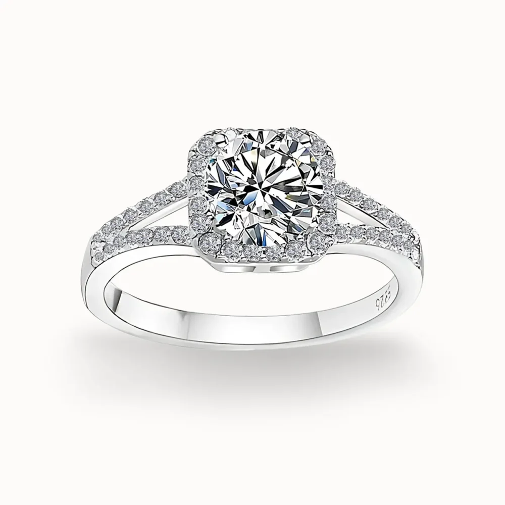 1ct Moissanite Split Shank Halo Ring