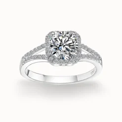 1ct Moissanite Split Shank Halo Ring