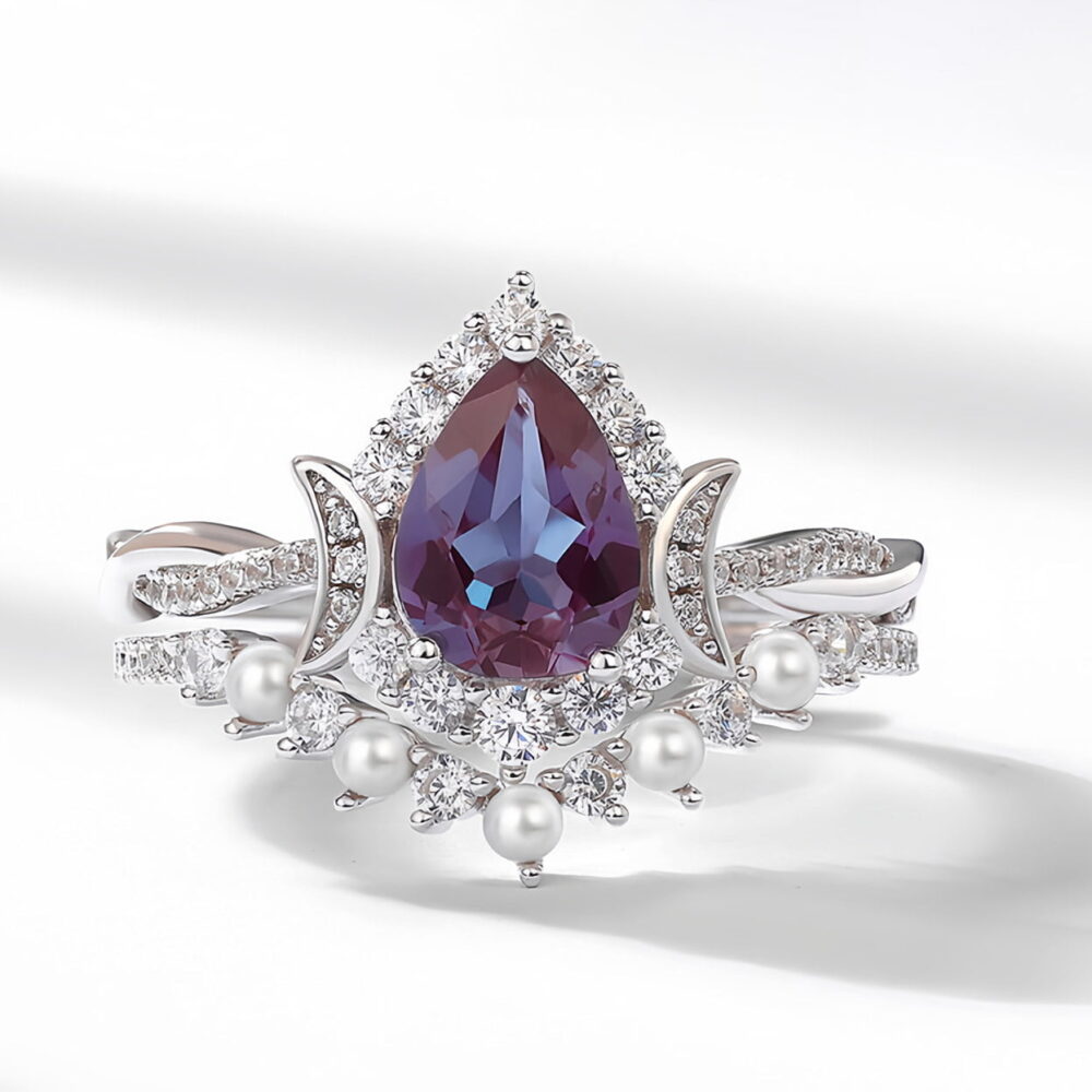 Pear Alexandrite Stackable Ring - Image 3