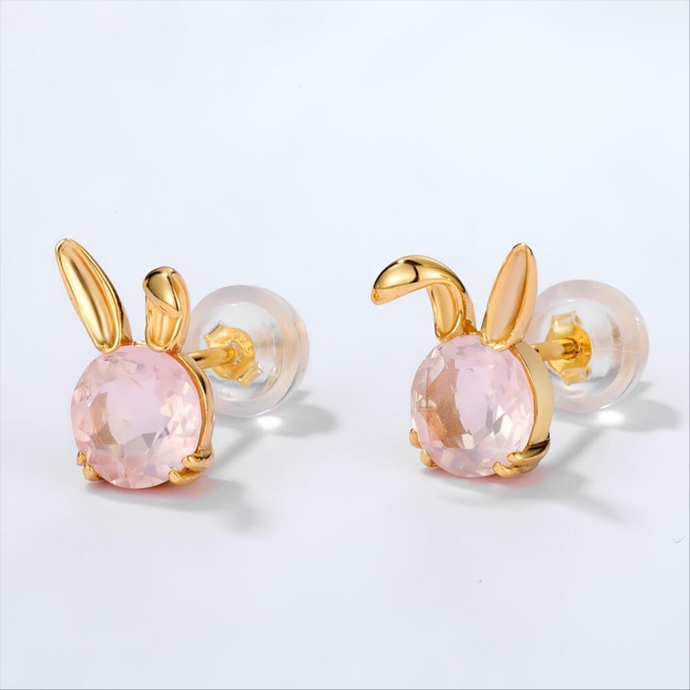 Natural Pink Crystal Rabbit Studs - Image 4