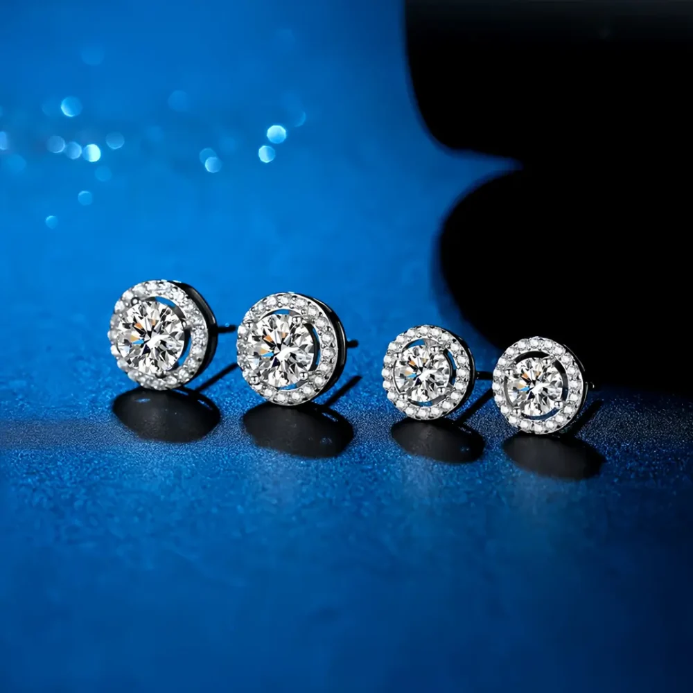 1ct Round Sterling Silver Moissanite Studs - Image 2