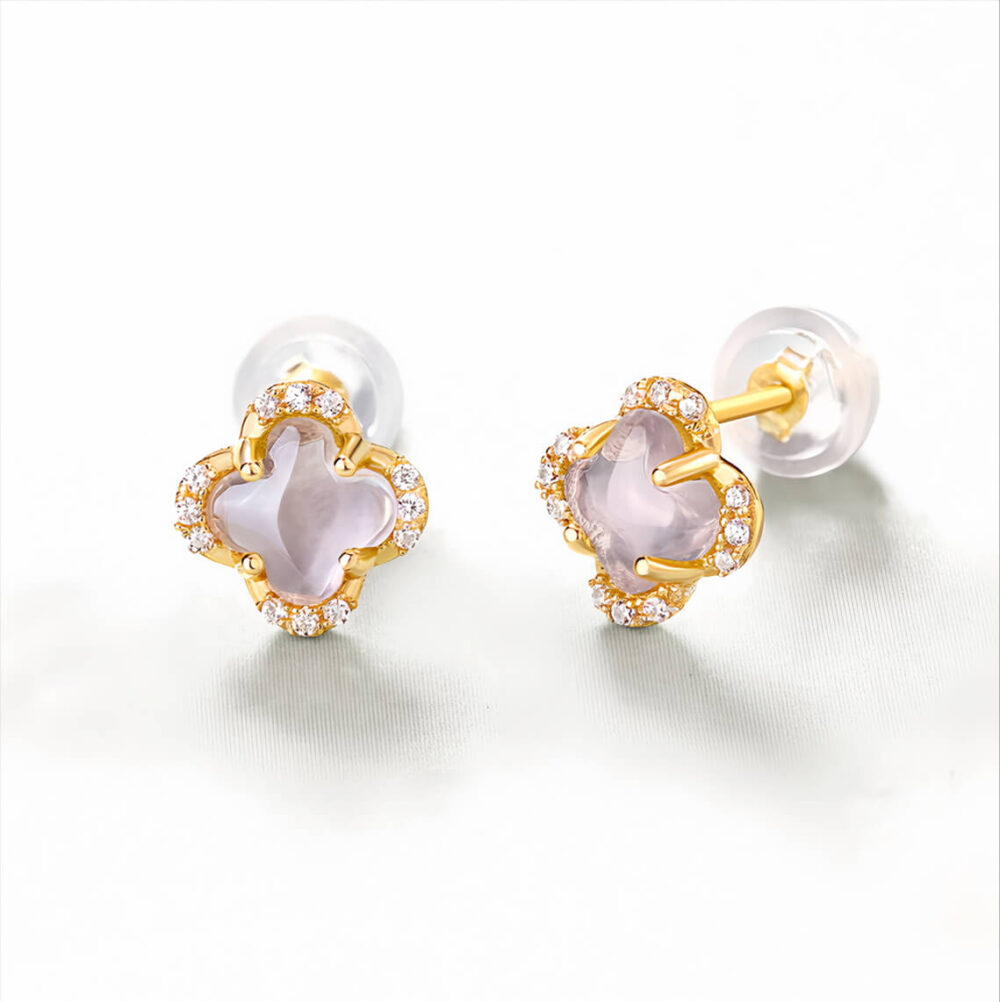 Pink Crystal Four-leaf Clover Studs - Image 3