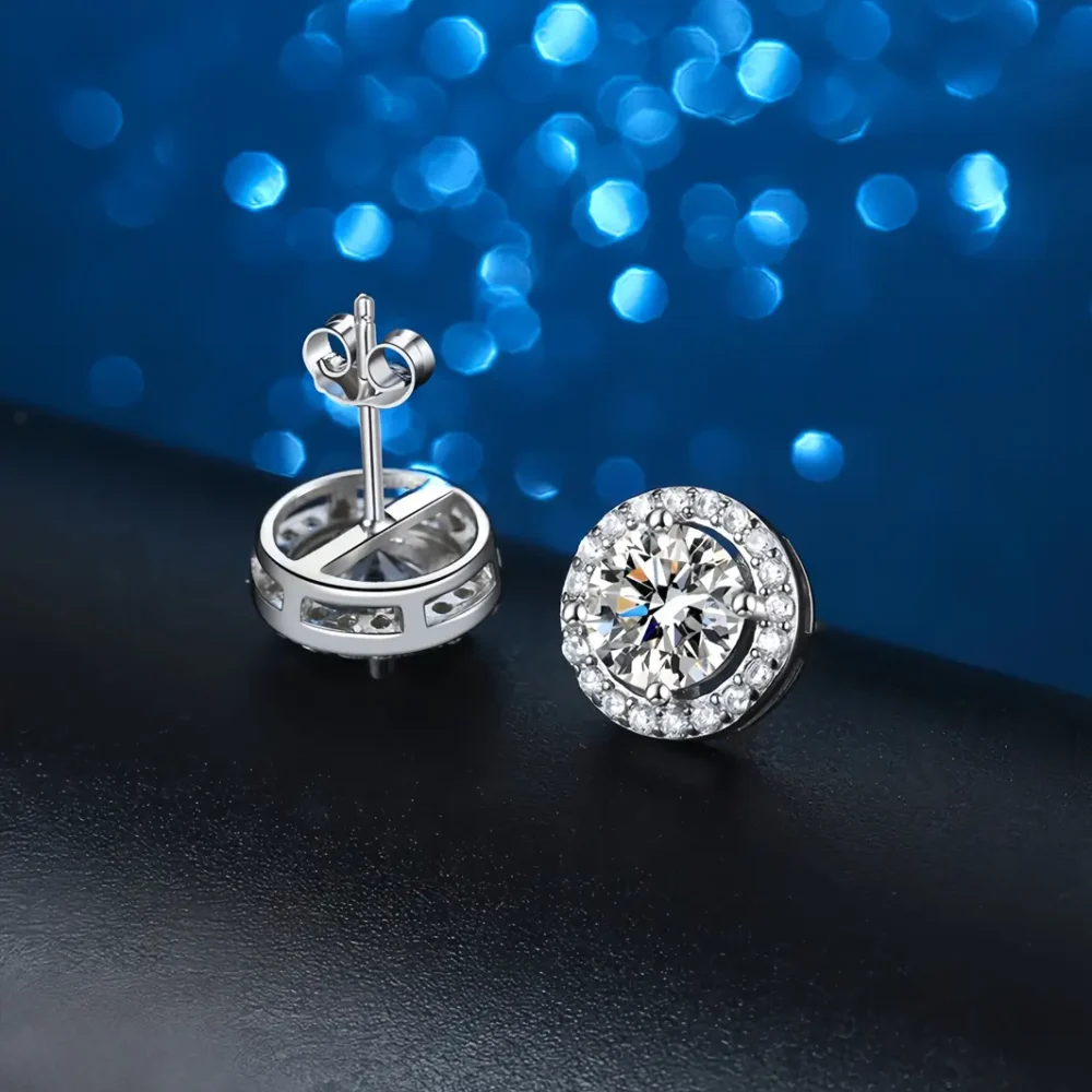 1ct Round Sterling Silver Moissanite Studs - Image 3