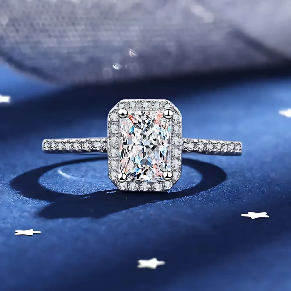 1ct Moissanite Radiant Cut Halo Ring - Image 5