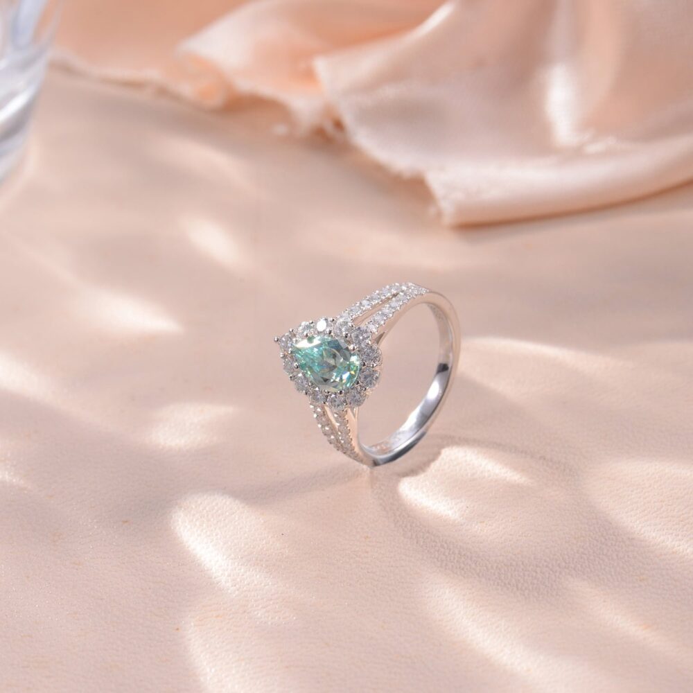 1ct Moissanite Green Halo Ring - Image 6