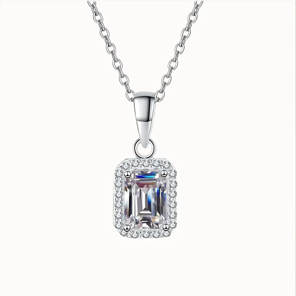 1ct Emerald Cut Moissanite Necklace