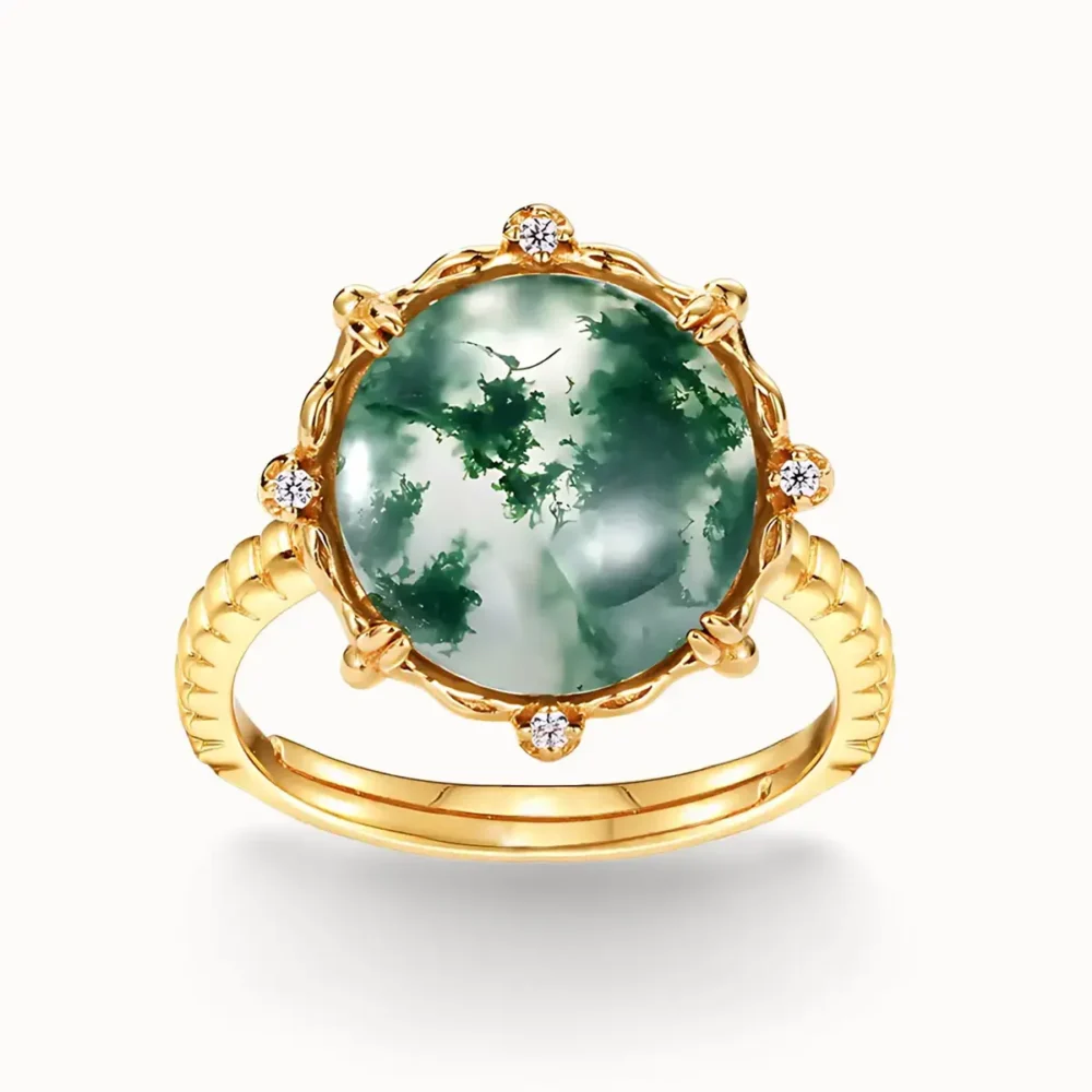 2.5ct Bold Round Moss Agate Ring