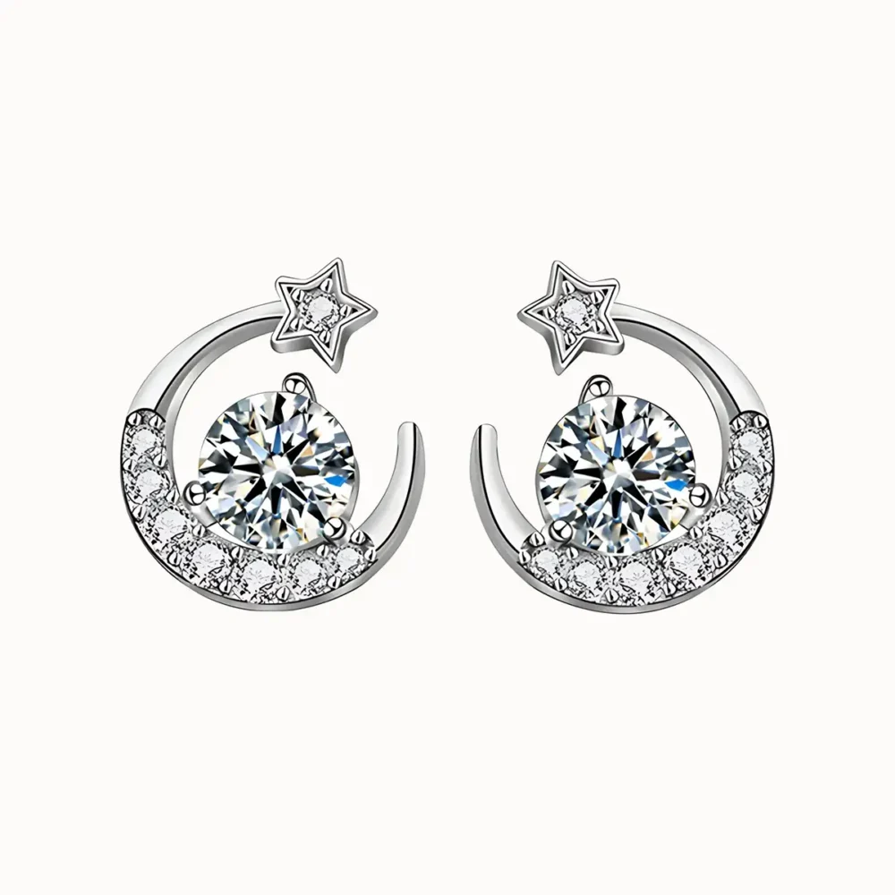 Moon Star Moissanite Earrings
