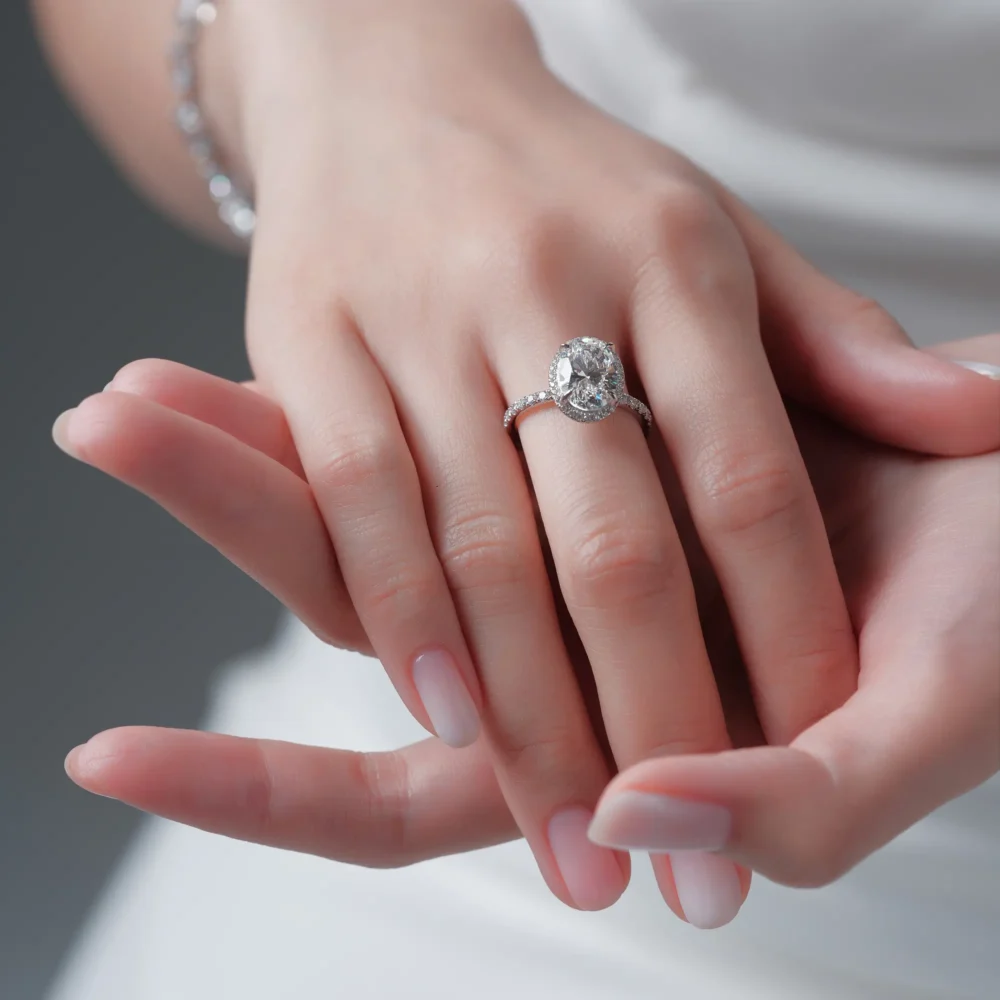 1ct|2ct Oval Moissanite Halo Ring - Image 2