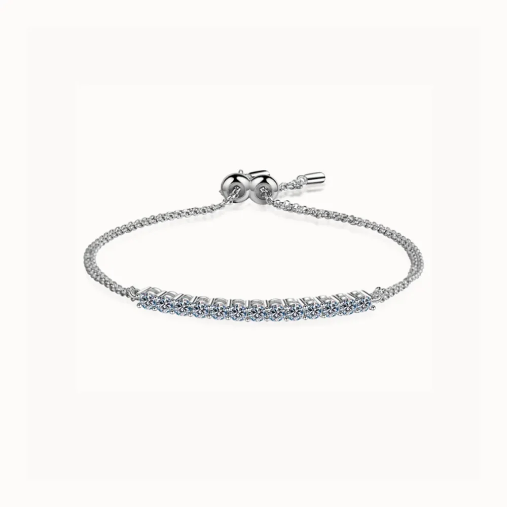 Round Cut Moissanite Bar Bolo Bracelet