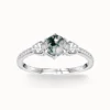 Round Moss Agate Three Stone Ring
