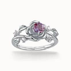 Vintage Leaf Branch Alexandrite Cluster Ring