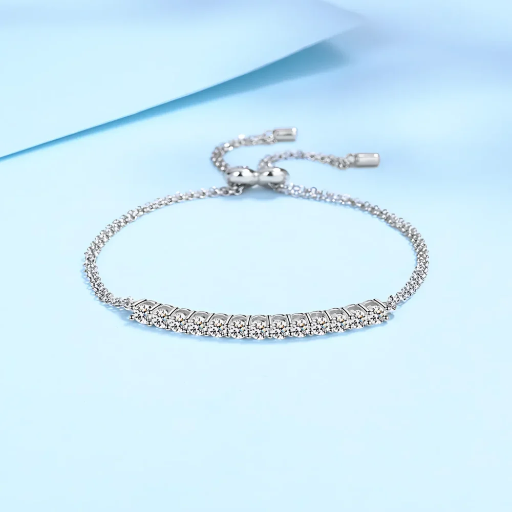 Round Cut Moissanite Bar Bolo Bracelet - Image 4