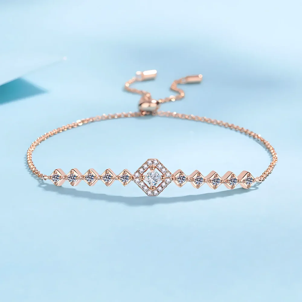 0.7ct Square Moissanite Champagne Gold Bracelet - Image 5