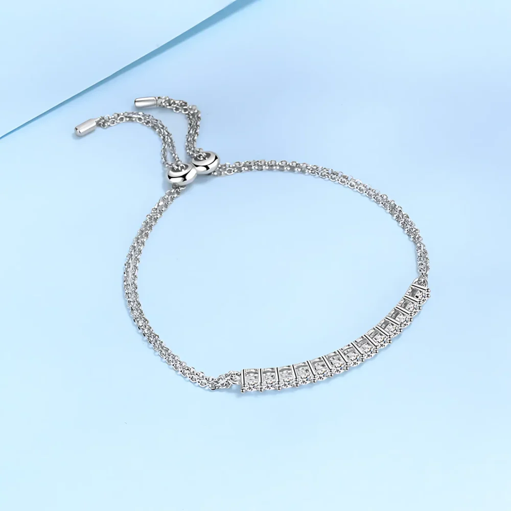 Round Cut Moissanite Bar Bolo Bracelet - Image 3