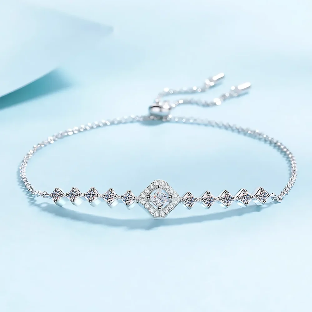 0.7ct Square Moissanite Bolo Bracelet - Image 5
