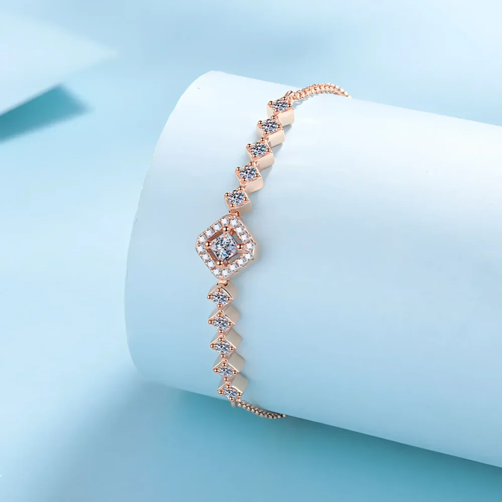 0.7ct Square Moissanite Champagne Gold Bracelet - Image 4