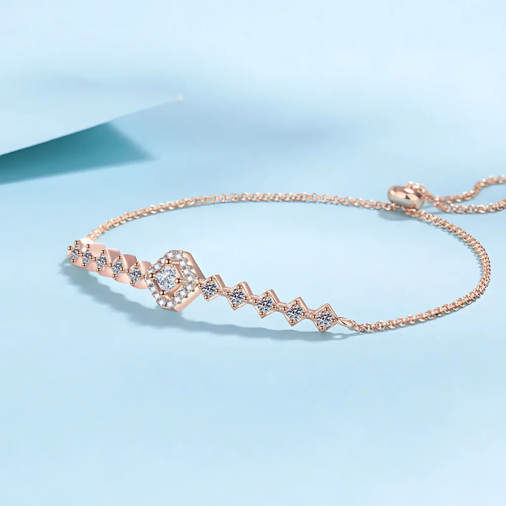 0.7ct Square Moissanite Champagne Gold Bracelet - Image 3