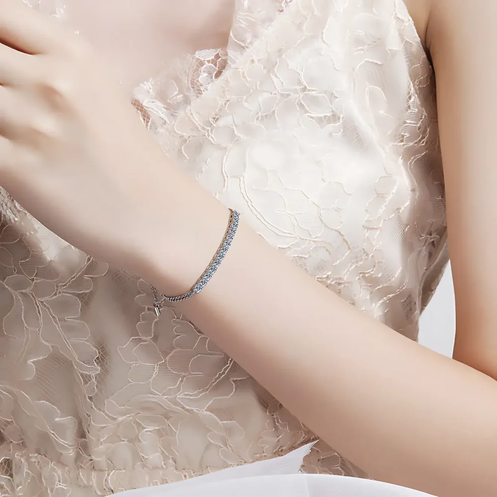 Round Cut Moissanite Bar Bolo Bracelet - Image 2