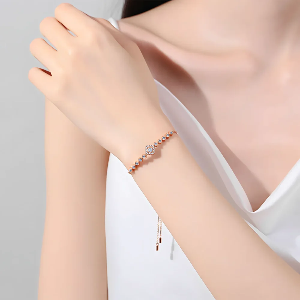 0.7ct Square Moissanite Champagne Gold Bracelet - Image 2