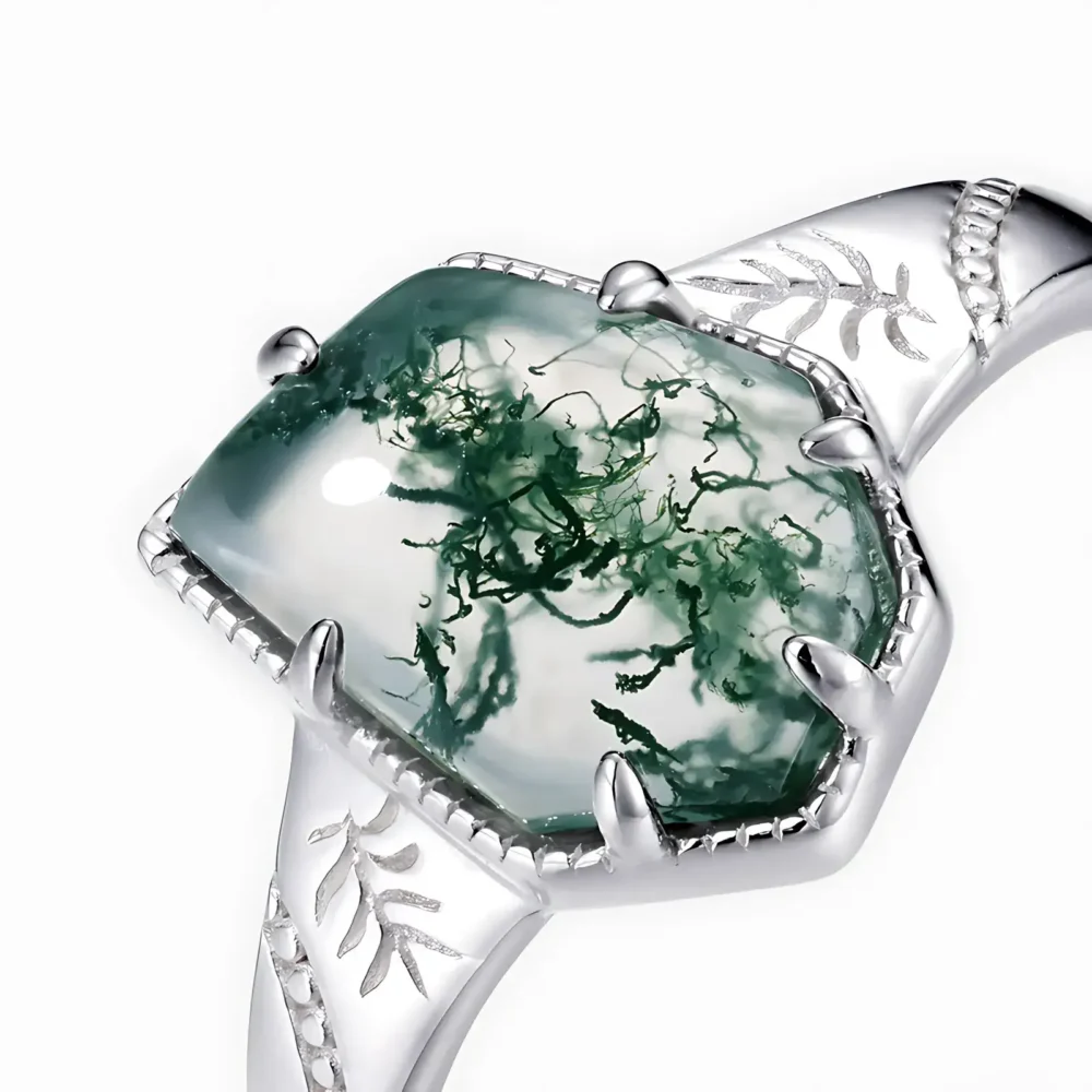 Irregular Moss Agate Engraved Ring - Image 2