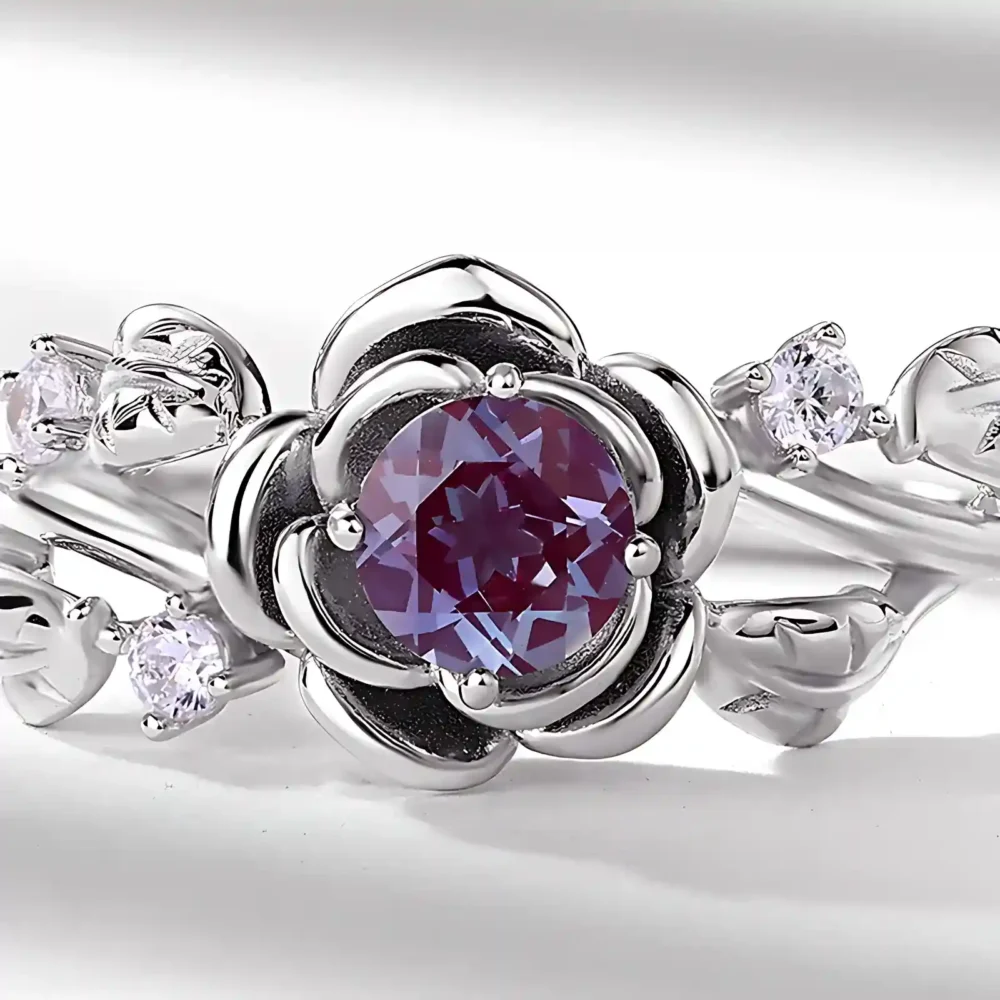 Vintage Leaf Branch Alexandrite Cluster Ring - Image 2