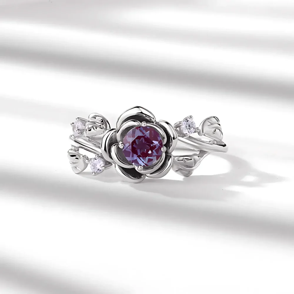 Vintage Leaf Branch Alexandrite Cluster Ring - Image 3