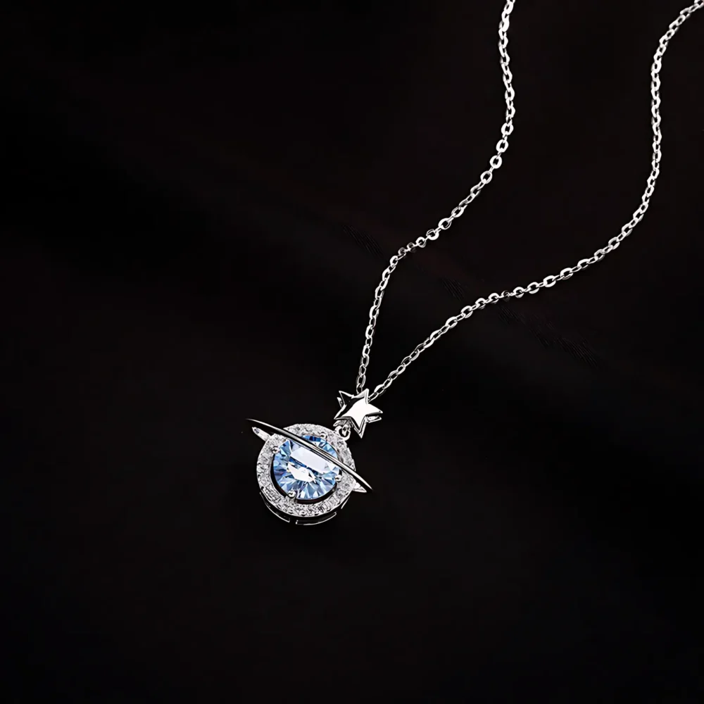 Blue Planet 1ct Moissanite Silver Necklace - Image 4