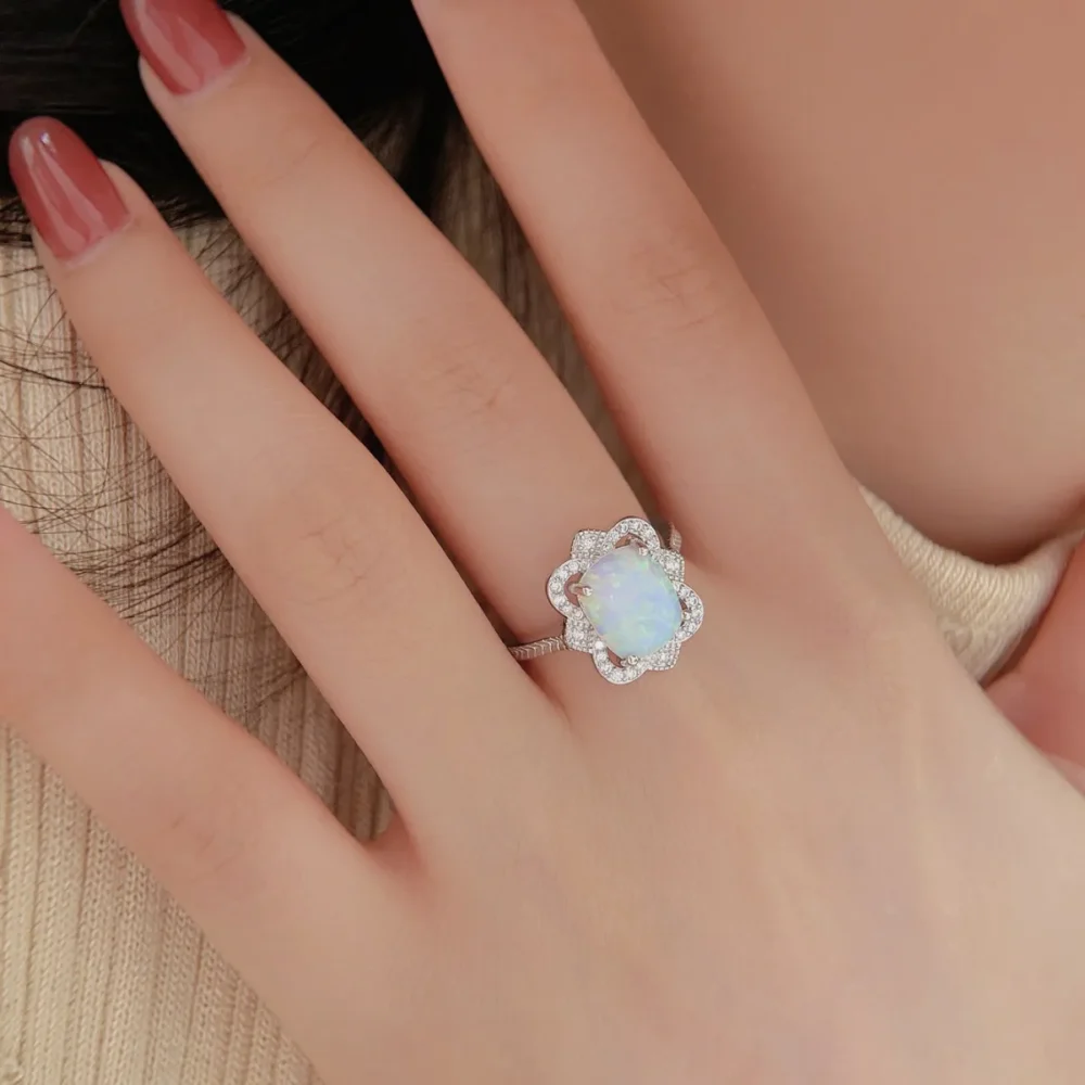 Romantic Vintage Opal Silver Halo Ring - Image 2