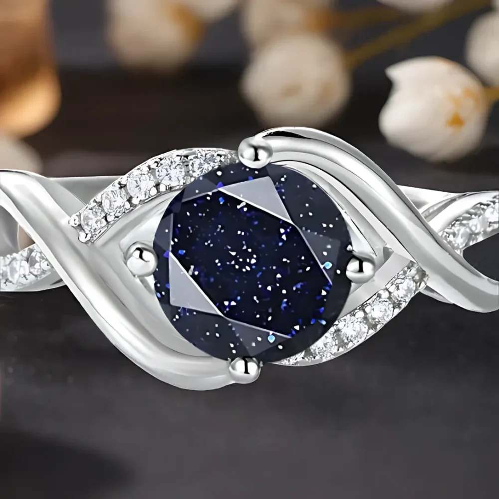 1ct Round Blue Aventurine Silver Ring - Image 4