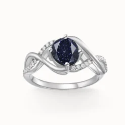 1ct Round Blue Aventurine Silver Ring
