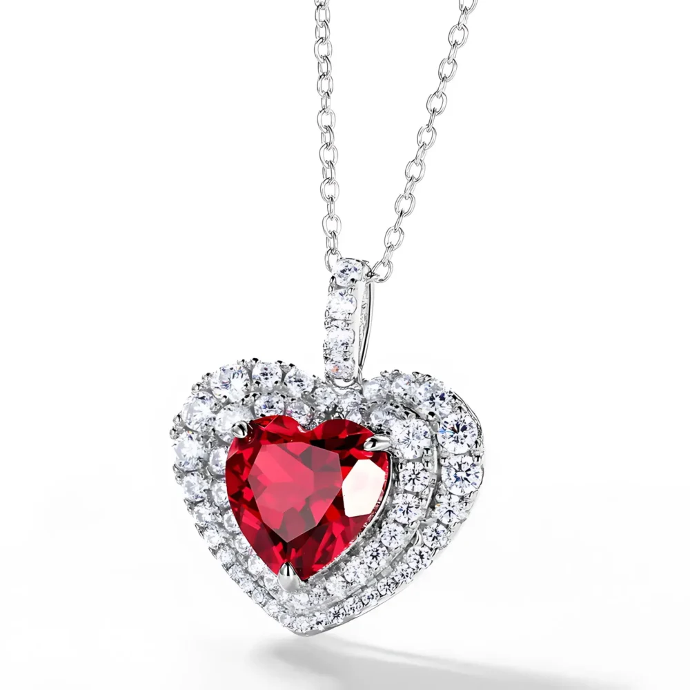 Luxury Heart Ruby Silver Necklace - Image 3