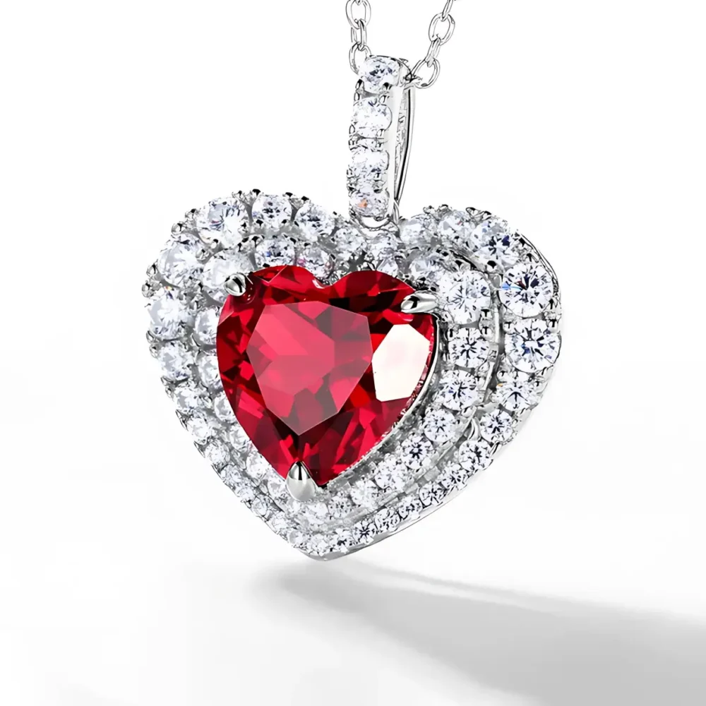 Luxury Heart Ruby Silver Necklace - Image 4