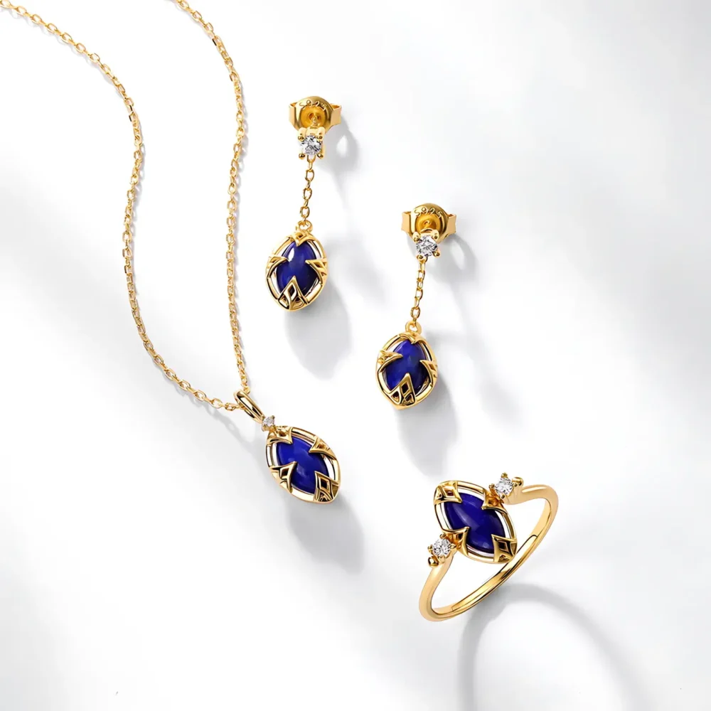Lapis Lazuli Gold Plated Silver Ring - Image 4